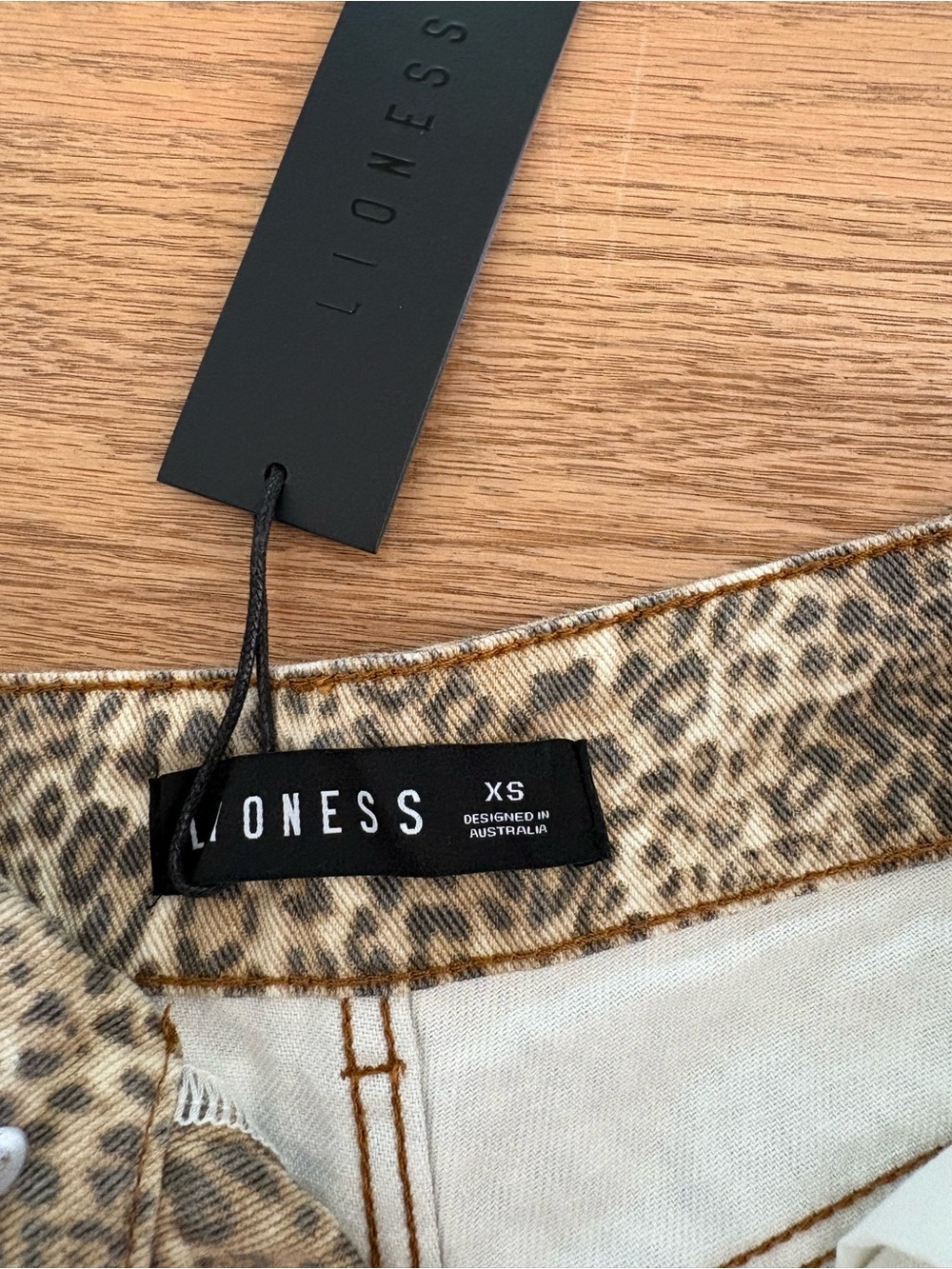 Lioness Leopard Print Denim Shorts in Tan and Brown - Picture 2 of 3